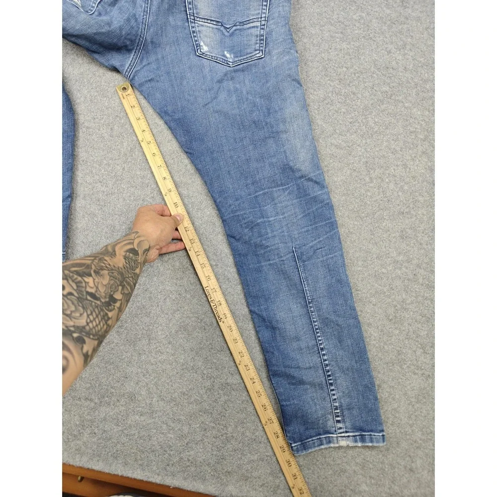 Diesel Jeans Mens 34x32 Blue Medium Wash Relaxed Tapered Stretch Denim Pants